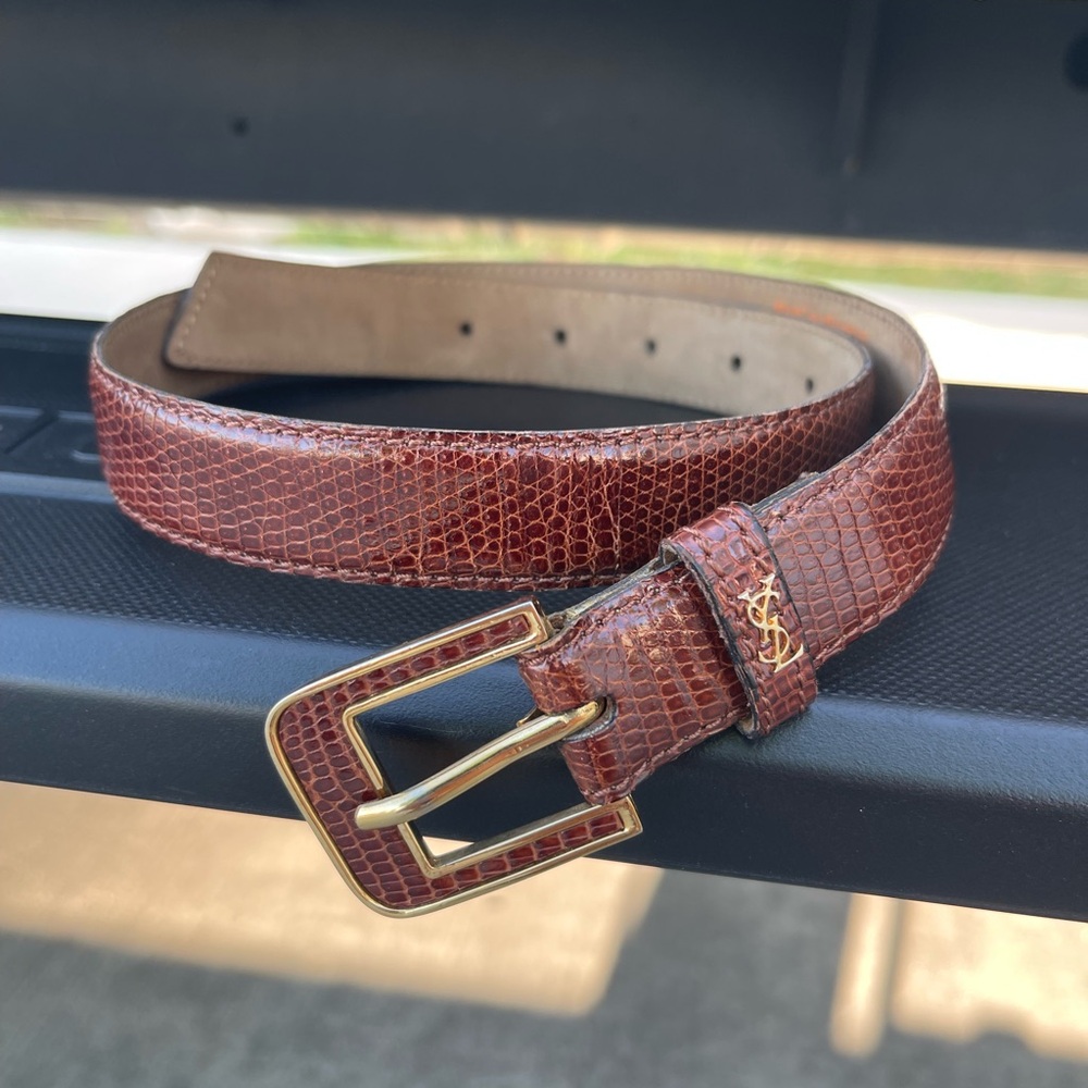 Yves Saint Laurent Brown Textured Leather Belt